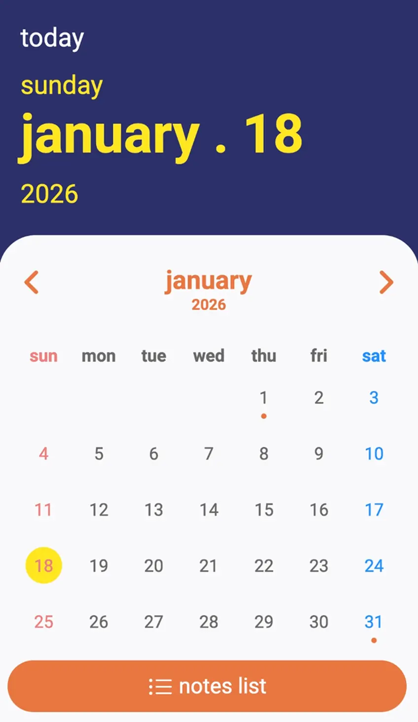カレンダーアプリTOP画面のスクリーンショット